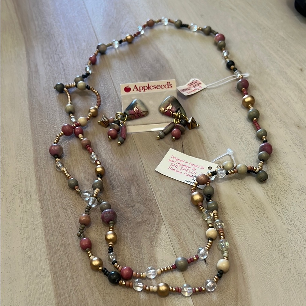 Vintage Appleseed's Multicolor Beaded Necklace and Earring Set